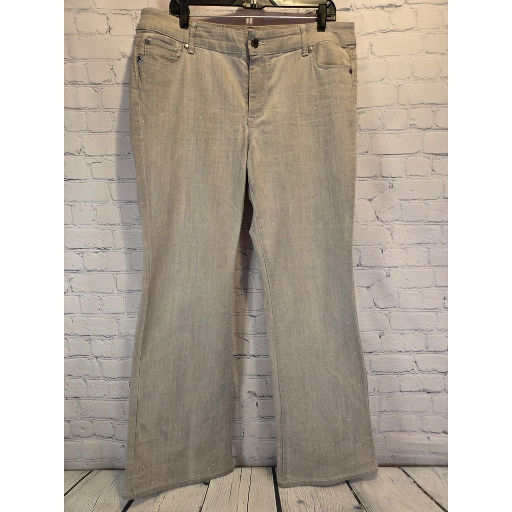 CHICO'S Platinum Gray‎ Denim High Rise Straight Rhinestones 2.5 (US L/14)